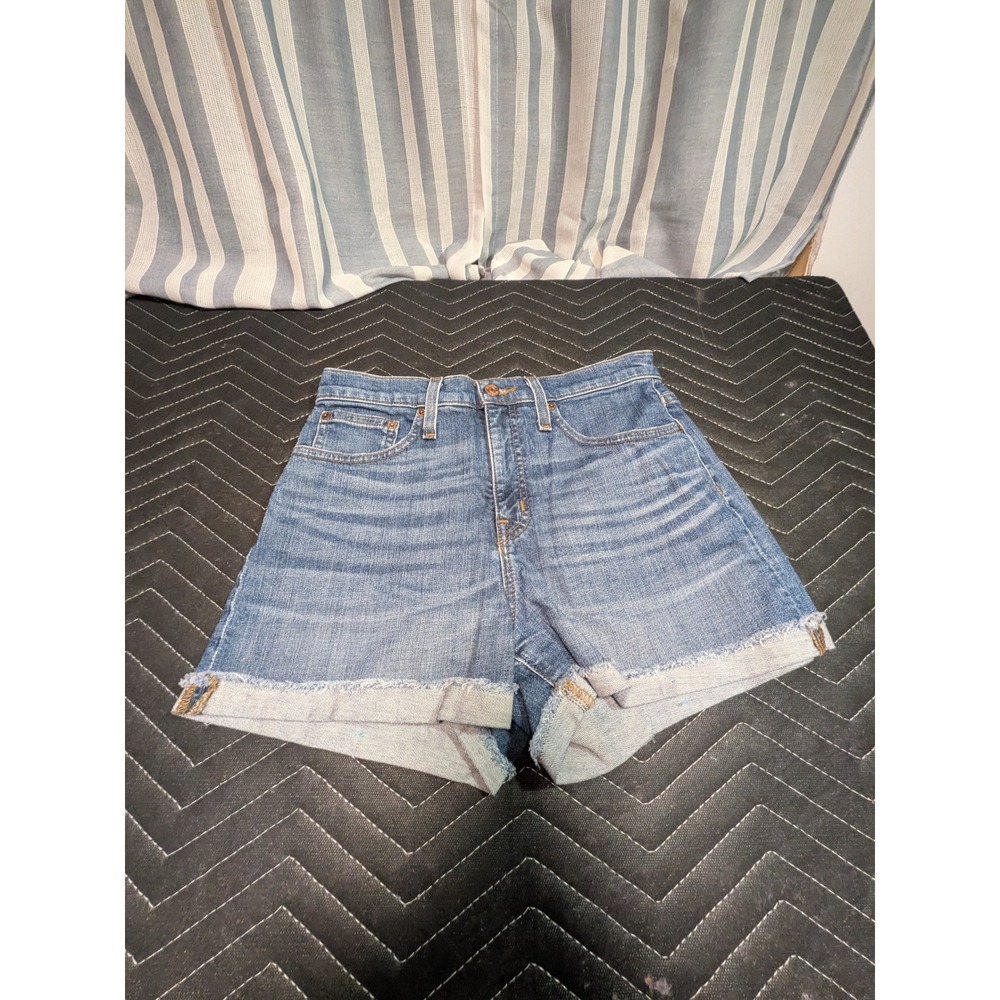 J.Crew Womens High Rise Denim Shorts Medium Wash Raw Hem Size 26 Blue